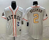 Mens Houston Astros #2 Alex Bregman Number 2023 White Gold World Serise Champions Patch Cool Base Stitched Jersey,baseball caps,new era cap wholesale,wholesale hats