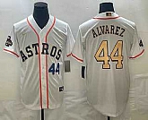 Mens Houston Astros #44 Yordan Alvarez Number 2023 White Gold World Serise Champions Patch Cool Base Stitched Jersey,baseball caps,new era cap wholesale,wholesale hats