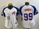 Women's Atlanta Braves #99 Spencer Strider Number White 2023 City Connect Cool Base Stitched Jersey