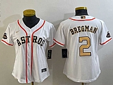 Women's Houston Astros #2 Alex Bregman 2023 White Gold World Serise Champions Patch Cool Base Stitched Jersey,baseball caps,new era cap wholesale,wholesale hats