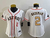 Women's Houston Astros #2 Alex Bregman Number 2023 White Gold World Serise Champions Patch Cool Base Jersey,baseball caps,new era cap wholesale,wholesale hats