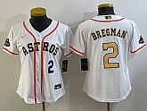 Women's Houston Astros #2 Alex Bregman Number 2023 White Gold World Serise Champions Patch Cool Base Stitched Jersey,baseball caps,new era cap wholesale,wholesale hats