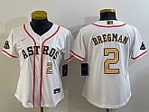 Women's Houston Astros #2 Alex Bregman Number 2023 White Gold World Serise Champions Patch Cool Base Stitched Jerseys,baseball caps,new era cap wholesale,wholesale hats