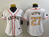 Women's Houston Astros #27 Jose Altuve 2023 White Gold World Serise Champions Patch Cool Base Stitched Jersey,baseball caps,new era cap wholesale,wholesale hats
