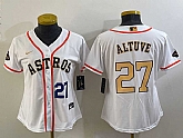 Women's Houston Astros #27 Jose Altuve Number 2023 White Gold World Serise Champions Patch Cool Base Jersey,baseball caps,new era cap wholesale,wholesale hats