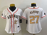 Women's Houston Astros #27 Jose Altuve Number 2023 White Gold World Serise Champions Patch Cool Base Stitched Jerseys,baseball caps,new era cap wholesale,wholesale hats