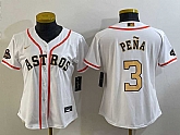Women's Houston Astros #3 Jeremy Pena 2023 White Gold World Serise Champions Patch Cool Base Stitched Jersey,baseball caps,new era cap wholesale,wholesale hats