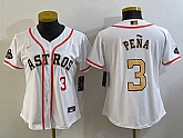 Women's Houston Astros #3 Jeremy Pena Number 2023 White Gold World Serise Champions Patch Cool Base Stitched Jerseys,baseball caps,new era cap wholesale,wholesale hats