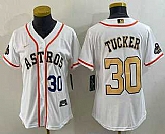Women's Houston Astros #30 Kyle Tucker Number 2023 White Gold World Serise Champions Patch Cool Base Stitched Jersey,baseball caps,new era cap wholesale,wholesale hats