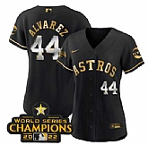 Women's Houston Astros #44 Yordan Alvarez Black Gold 2022 World Serise Champions Patch Stitched Baseball Jersey,baseball caps,new era cap wholesale,wholesale hats