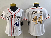 Women's Houston Astros #44 Yordan Alvarez Number 2023 White Gold World Serise Champions Patch Cool Base Jersey,baseball caps,new era cap wholesale,wholesale hats