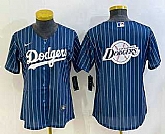 Women's Los Angeles Dodgers Big Logo Navy Blue Pinstripe Stitched MLB Cool Base Nike Jersey