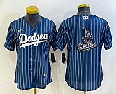 Women's Los Angeles Dodgers Big Logo Navy Blue Pinstripe Stitched MLB Cool Base Nike Jerseys,baseball caps,new era cap wholesale,wholesale hats