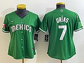 Women's Mexico Baseball #7 Julio Urias Number 2023 Green World Classic Stitched Jersey5,baseball caps,new era cap wholesale,wholesale hats