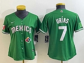 Women's Mexico Baseball #7 Julio Urias Number 2023 Green World Classic Stitched Jersey6