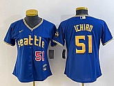 Women's Seattle Mariners #51 Ichiro Suzuki Number Blue 2023 City Connect Cool Base Stitched Jerseys
