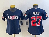 Women's USA Baseball #27 Mike Trout 2023 Navy World Classic Stitched Jersey,baseball caps,new era cap wholesale,wholesale hats