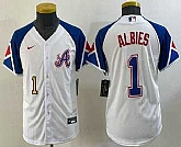Youth Atlanta Braves #1 Ozzie Albies Number White 2023 City Connect Cool Base Stitched Jersey,baseball caps,new era cap wholesale,wholesale hats