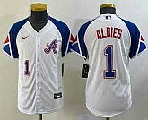 Youth Atlanta Braves #1 Ozzie Albies Number White 2023 City Connect Cool Base Stitched Jerseys,baseball caps,new era cap wholesale,wholesale hats