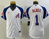 Youth Atlanta Braves #1 Ozzie Albies White 2023 City Connect Cool Base Stitched Jersey,baseball caps,new era cap wholesale,wholesale hats
