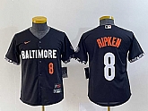 Youth Baltimore Orioles #8 Cal Ripken Jr Number Black 2023 City Connect Cool Base Jersey