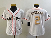 Youth Houston Astros #2 Alex Bregman 2023 White Gold World Serise Champions Patch Cool Base Stitched Jersey,baseball caps,new era cap wholesale,wholesale hats