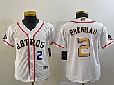Youth Houston Astros #2 Alex Bregman Number 2023 White Gold World Serise Champions Patch Cool Base Jersey,baseball caps,new era cap wholesale,wholesale hats