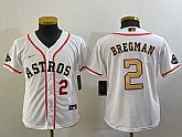 Youth Houston Astros #2 Alex Bregman Number 2023 White Gold World Serise Champions Patch Cool Base Stitched Jersey,baseball caps,new era cap wholesale,wholesale hats