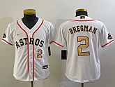 Youth Houston Astros #2 Alex Bregman Number 2023 White Gold World Serise Champions Patch Cool Base Stitched Jerseys,baseball caps,new era cap wholesale,wholesale hats