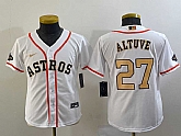 Youth Houston Astros #27 Jose Altuve 2023 White Gold World Serise Champions Patch Cool Base Stitched Jersey,baseball caps,new era cap wholesale,wholesale hats