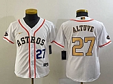 Youth Houston Astros #27 Jose Altuve Number 2023 White Gold World Serise Champions Patch Cool Base Jersey,baseball caps,new era cap wholesale,wholesale hats