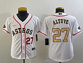 Youth Houston Astros #27 Jose Altuve Number 2023 White Gold World Serise Champions Patch Cool Base Stitched Jersey,baseball caps,new era cap wholesale,wholesale hats