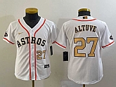 Youth Houston Astros #27 Jose Altuve Number 2023 White Gold World Serise Champions Patch Cool Base Stitched Jerseys,baseball caps,new era cap wholesale,wholesale hats