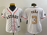 Youth Houston Astros #3 Jeremy Pena 2023 White Gold World Serise Champions Patch Cool Base Stitched Jersey,baseball caps,new era cap wholesale,wholesale hats