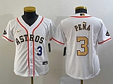 Youth Houston Astros #3 Jeremy Pena Number 2023 White Gold World Serise Champions Patch Cool Base Jersey,baseball caps,new era cap wholesale,wholesale hats