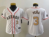 Youth Houston Astros #3 Jeremy Pena Number 2023 White Gold World Serise Champions Patch Cool Base Stitched Jersey,baseball caps,new era cap wholesale,wholesale hats