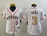 Youth Houston Astros #3 Jeremy Pena Number 2023 White Gold World Serise Champions Patch Cool Base Stitched Jerseys,baseball caps,new era cap wholesale,wholesale hats