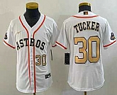 Youth Houston Astros #30 Kyle Tucker Number 2023 White Gold World Serise Champions Patch Cool Base Stitched Jerseys,baseball caps,new era cap wholesale,wholesale hats