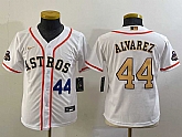 Youth Houston Astros #44 Yordan Alvarez Number 2023 White Gold World Serise Champions Patch Cool Base Jersey,baseball caps,new era cap wholesale,wholesale hats