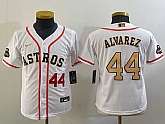 Youth Houston Astros #44 Yordan Alvarez Number 2023 White Gold World Serise Champions Patch Cool Base Stitched Jerseys