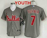 Youth Philadelphia Phillies #7 Trea Turner Grey Cool Base Stitched Baseball Jersey,baseball caps,new era cap wholesale,wholesale hats