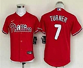 Youth Philadelphia Phillies #7 Trea Turner Red Cool Base Stitched Baseball Jersey,baseball caps,new era cap wholesale,wholesale hats