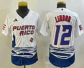 Youth Puerto Rico Baseball #12 Francisco Lindor 2023 White World Baseball Classic Stitched Jersey,baseball caps,new era cap wholesale,wholesale hats