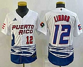 Youth Puerto Rico Baseball #12 Francisco Lindor Number 2023 White World Baseball Classic Stitched Jersey,baseball caps,new era cap wholesale,wholesale hats