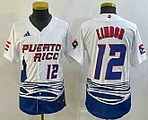 Youth Puerto Rico Baseball #12 Francisco Lindor Number 2023 White World Baseball Classic Stitched Jerseys,baseball caps,new era cap wholesale,wholesale hats