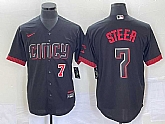 Men's Cincinnati Reds #7 Spencer Steer Numer Black 2023 City Connect Cool Base Stitched Baseball Jersey,baseball caps,new era cap wholesale,wholesale hats