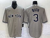Men's New York Yankees #3 Babe Ruth Grey Stitched Cool Base Nike Jersey,baseball caps,new era cap wholesale,wholesale hats