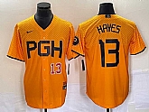 Men's Pittsburgh Pirates #13 KeBryan Hayes Number Gold 2023 City Connect Stitched Jersey,baseball caps,new era cap wholesale,wholesale hats