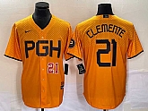 Men's Pittsburgh Pirates #21 Roberto Clemente Number Gold 2023 City Connect Stitched Jersey,baseball caps,new era cap wholesale,wholesale hats