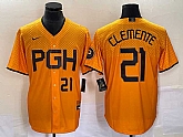 Men's Pittsburgh Pirates #21 Roberto Clemente Number Gold 2023 City Connect Stitched Jersey1,baseball caps,new era cap wholesale,wholesale hats